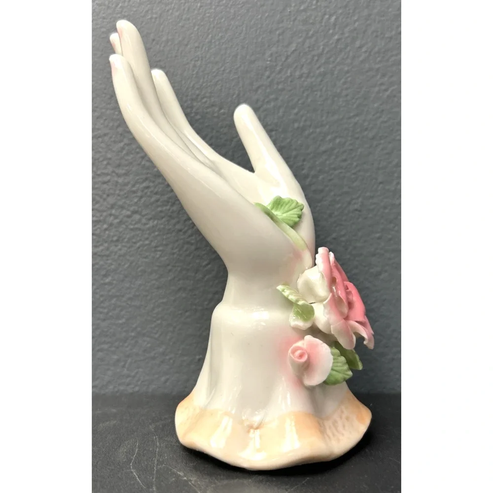 K's Collection Porcelain Hand Pink Rose Jewelry Ring Display Holder